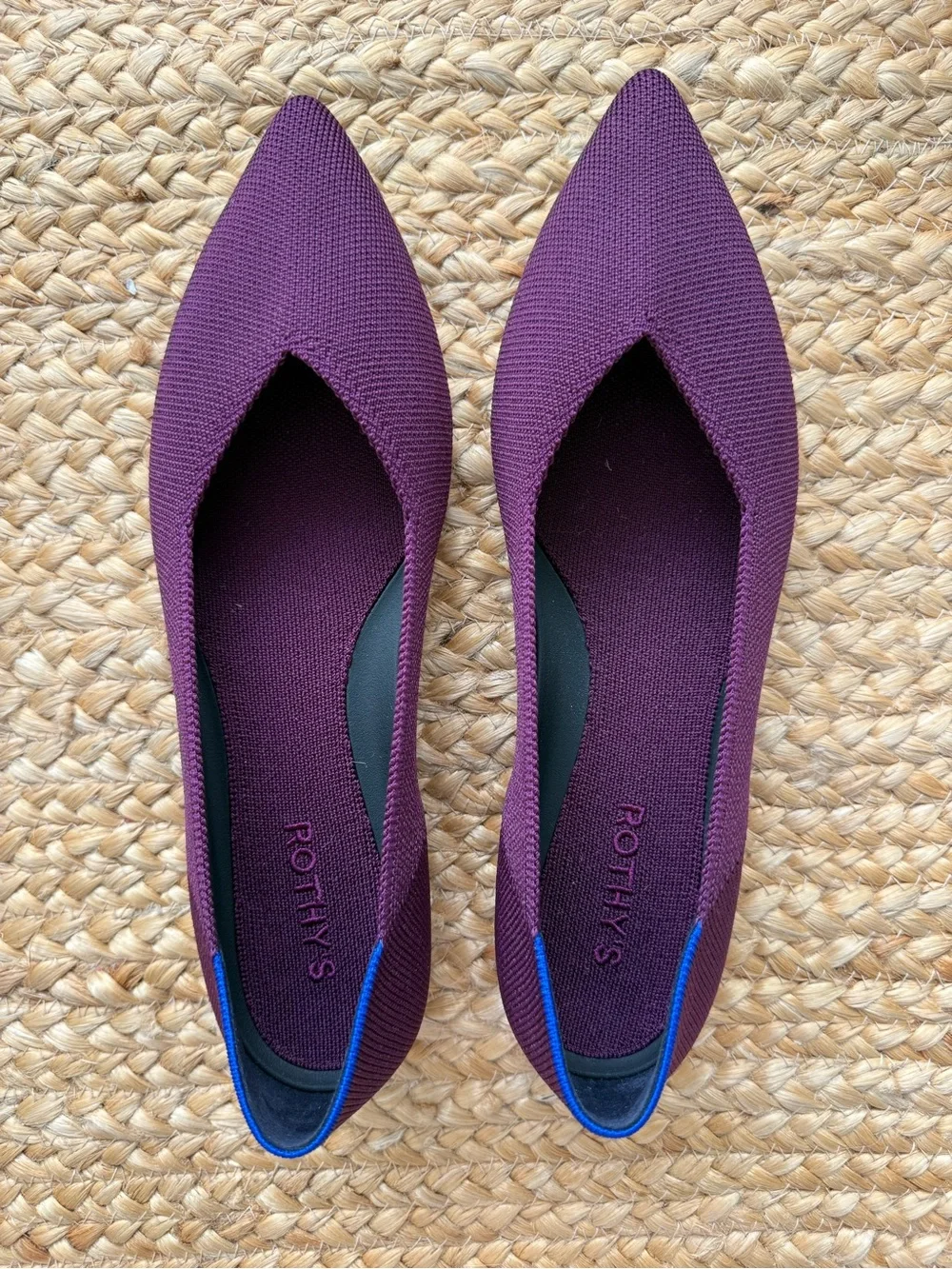 Rothy's Pointed Knit Flats in Plum with Blue Trim - Picture 5 of 10